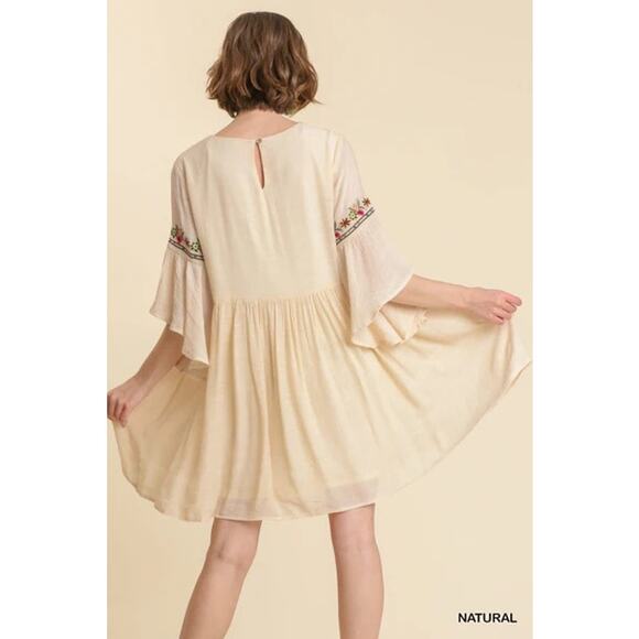 Umgee The Hanna Embroidered Ivory Boho Mini Festival Dress Cottagecore Sz L - Picture 4 of 13